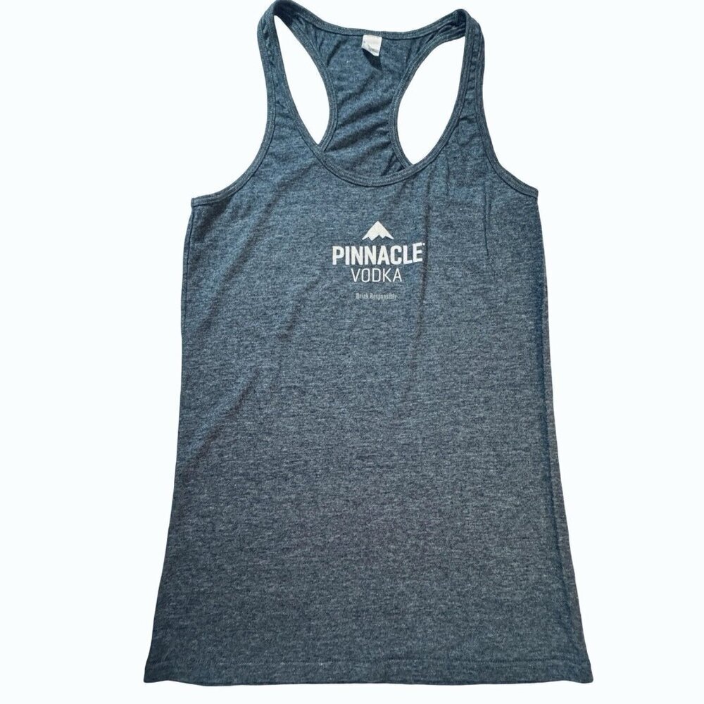 TULTEX & PINNACLE VODKA Blue-Gray Racerback Tee Tank Top Womens Large White Logo